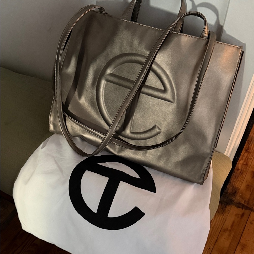 Telfar Metallic Beonze Logo Tote